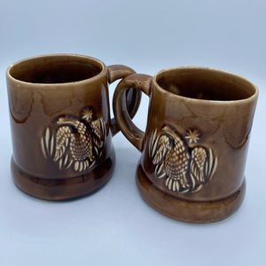 Vintage Brown Glazed Mug with 3D Eagle